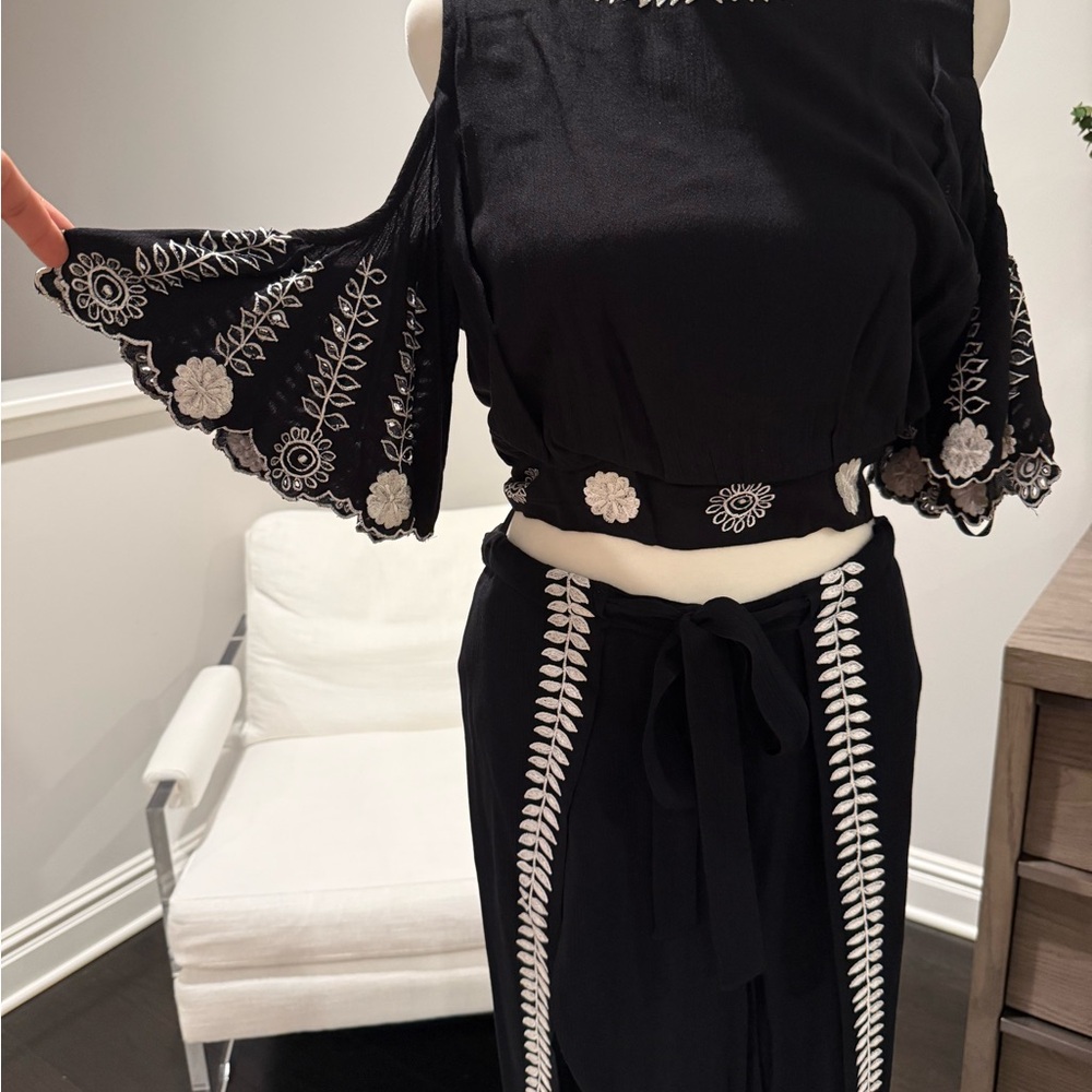 Black Embroidered Crop Top